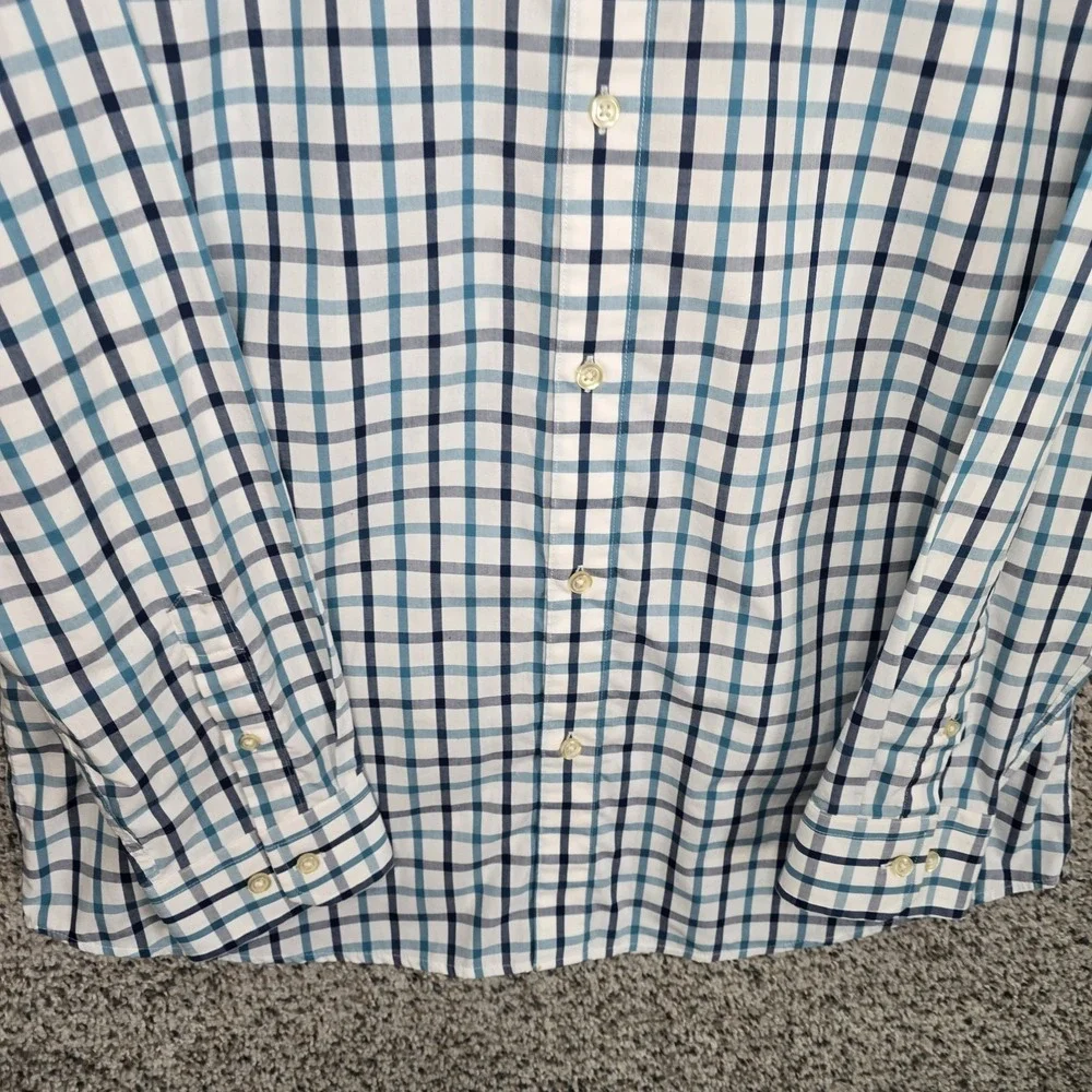 Banana Republic Dress Shirt Mens Large 16-16.5 34/35 Blue Plaid Button Up Casual